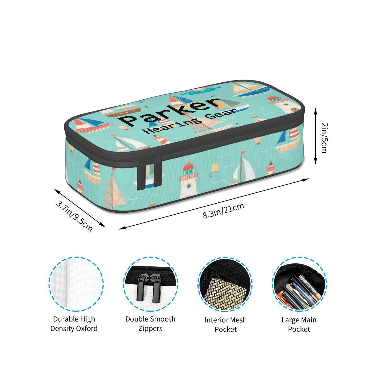 Personalised Hearing Aid Storage Case | Custom Name Carry Case with Unique Printed Design | Travel Box | Sail Boats