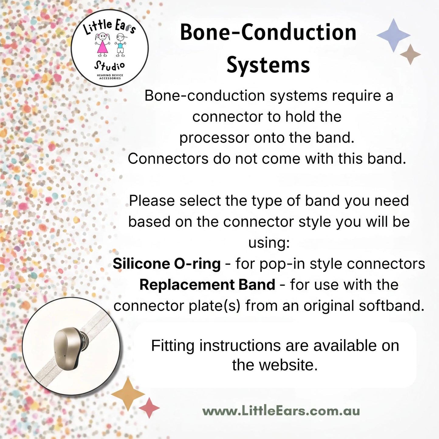 The image is a page from a guide or informational material about bone-conduction systems, specifically focusing on silicone O-rings and replacement bands.