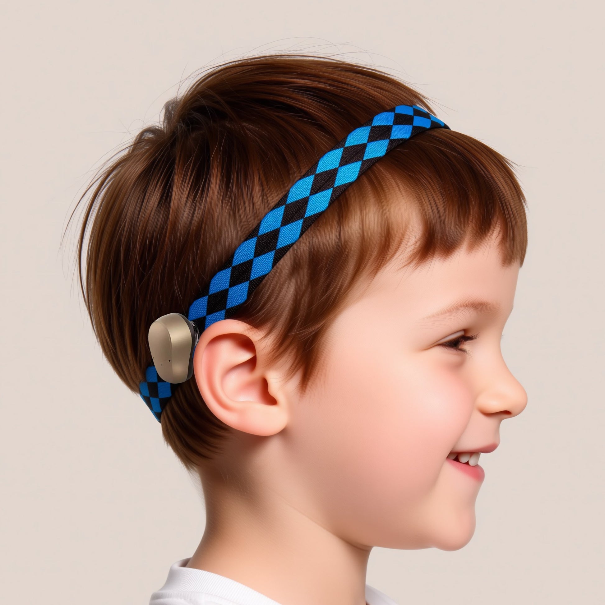 A blue and brown checkered pattern on a white background.