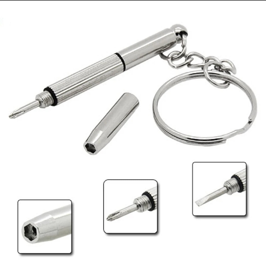 Multifunctional keychain screwdriver on a white background