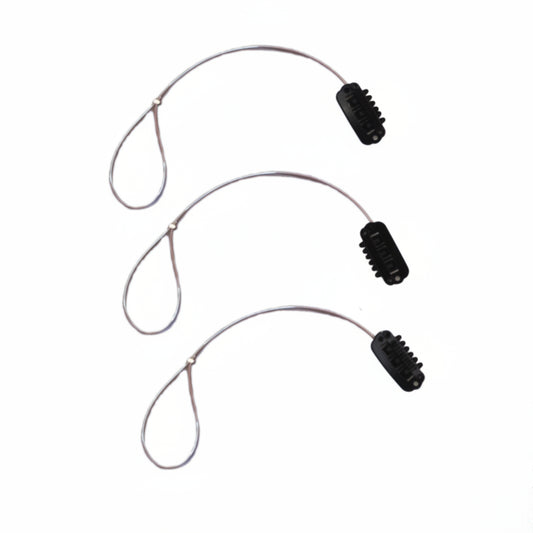 Three BAHA Ponto osia sentio adhear retaining lines with black wig clip on a white background