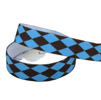 Ponto Baha softband hearing aid headband cochlear implant featuring a blue and black harlequin diamond pattern.