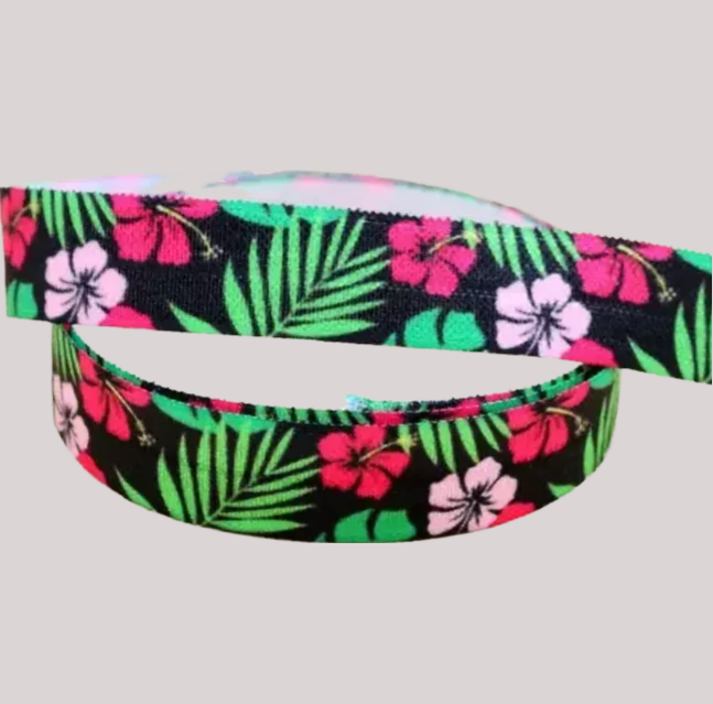 Pink Hibiscus - Adjustable Non-Slip Velvet Softband 15mm wide
