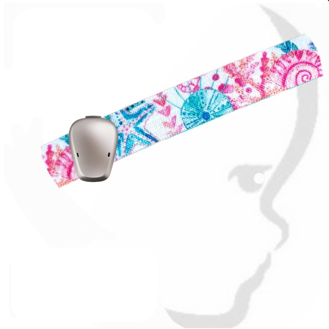 Bone-conduction hearing device with colourful band with shells