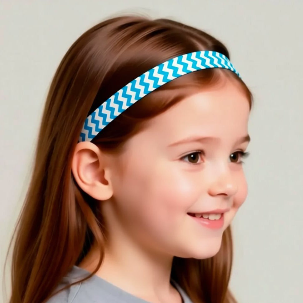 a white object with a patterned strap, which appears to be a headband or accessory.