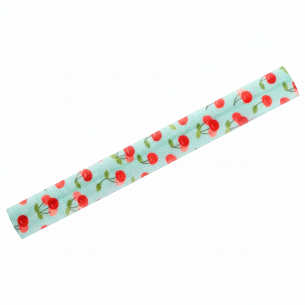 colourful elastic with cherries and green for a hearing aid headband