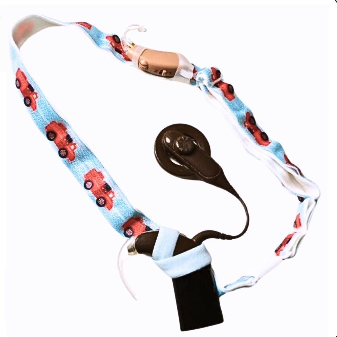 headband for Ponto BAHA bone conduction softband cochlear implant hearing aid with firetruck pattern