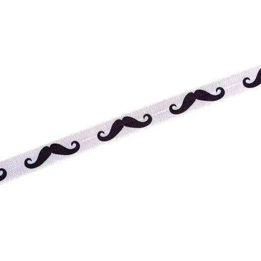 Elastic for a cochlear implant headband with a repeating pattern of black moustache designs.