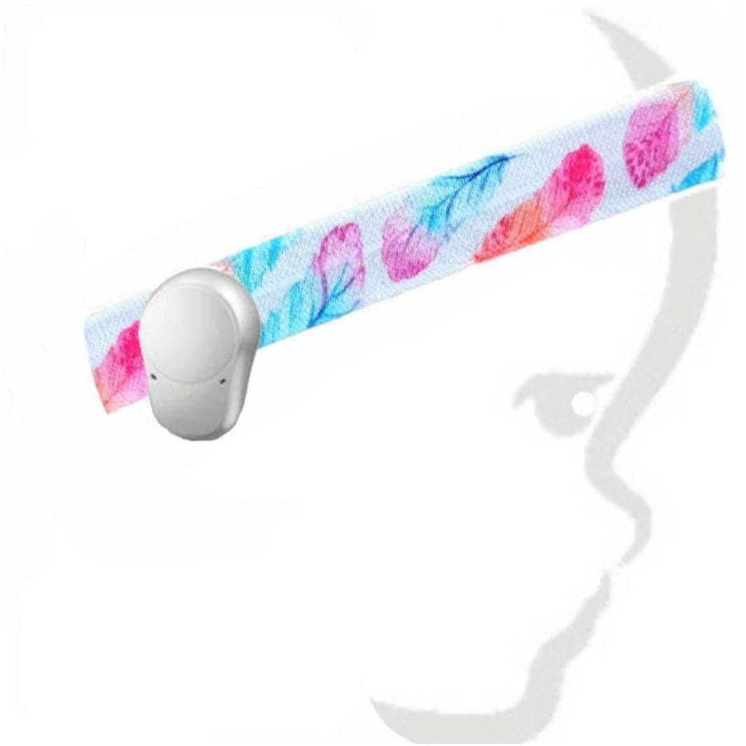 Feathers Blue Pink - Adjustable Non-Slip Velvet Softband 15mm wide