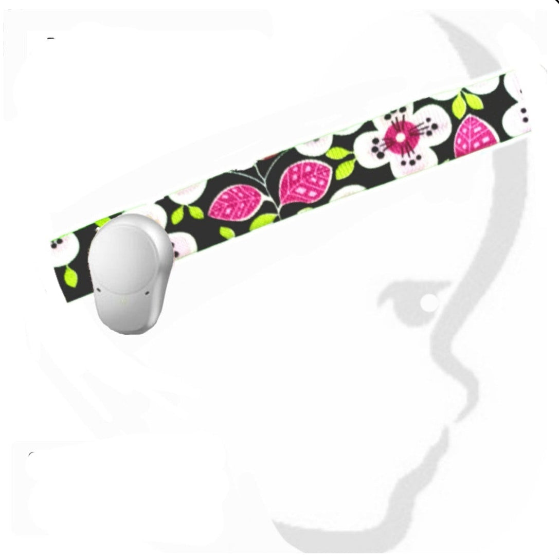 Bone-conduction Ponto BAHA hearing aid softband headband with passionfruit flower design