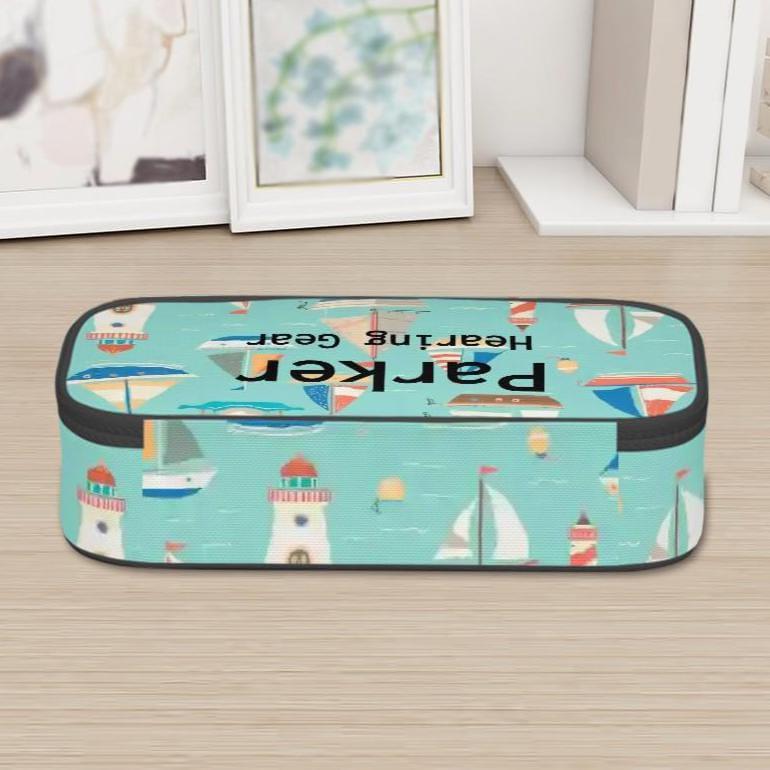 Personalised Hearing Aid Storage Case | Custom Name Carry Case with Unique Printed Design | Travel Box | Sail Boats