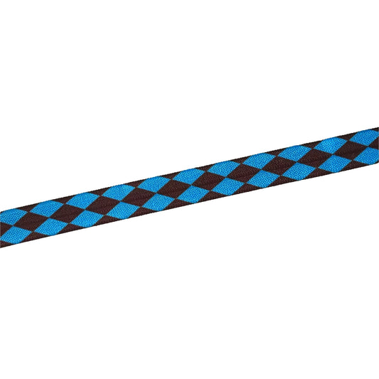 A blue and brown checkered pattern on a white background.