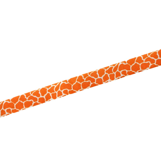 A long, orange and white patterned ribbon or band is shown against a white background.