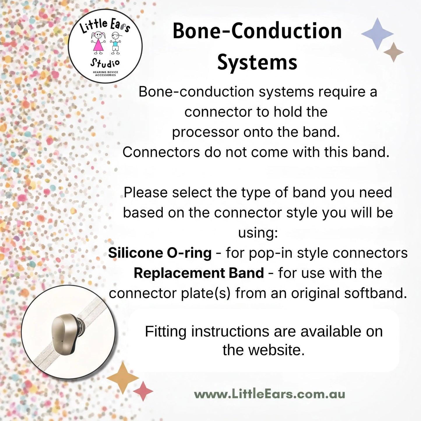 The image is a page from a guide or informational material about bone-conduction systems, specifically focusing on silicone O-rings and replacement bands.