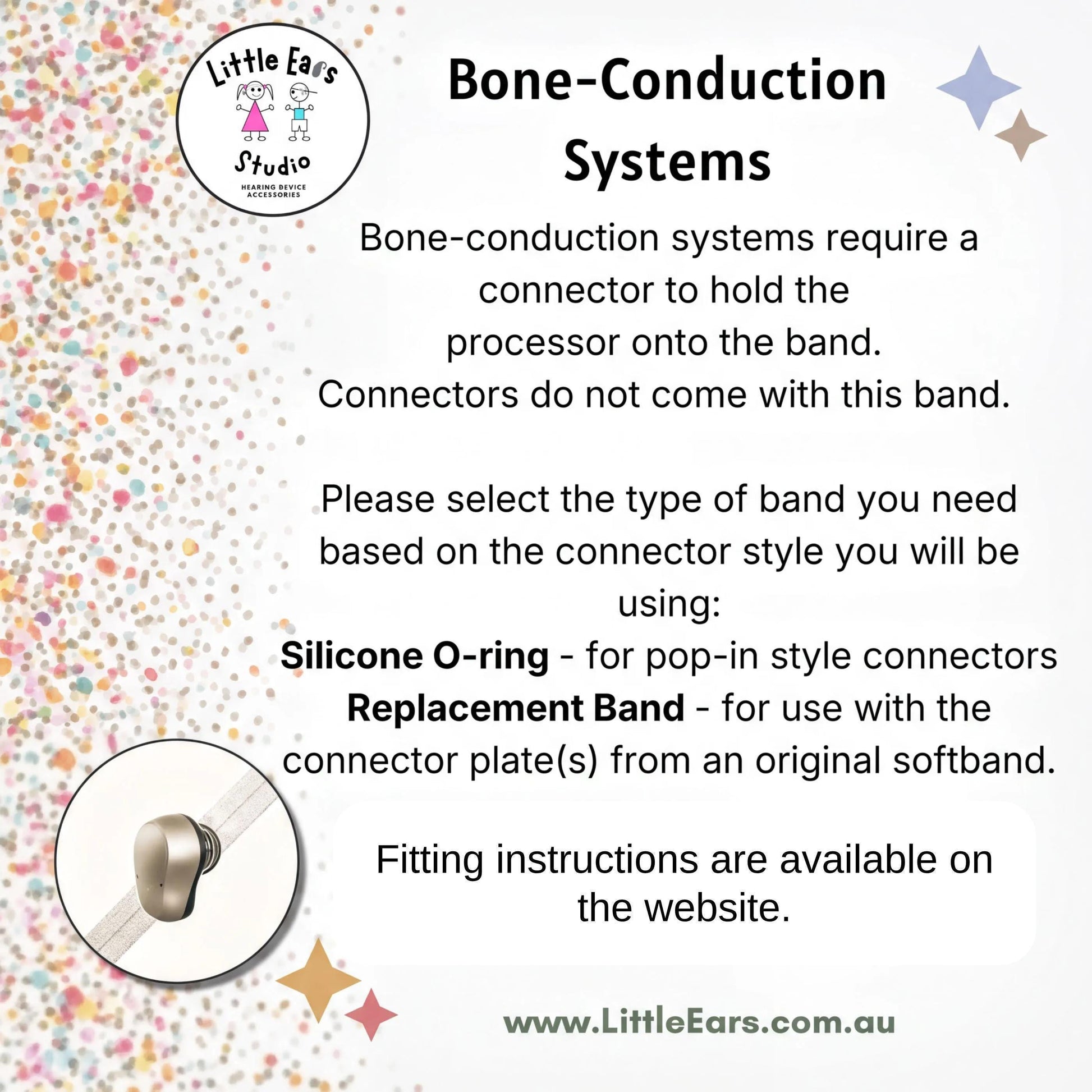 The image is a page from a guide or informational material about bone-conduction systems, specifically focusing on silicone O-rings and replacement bands.
