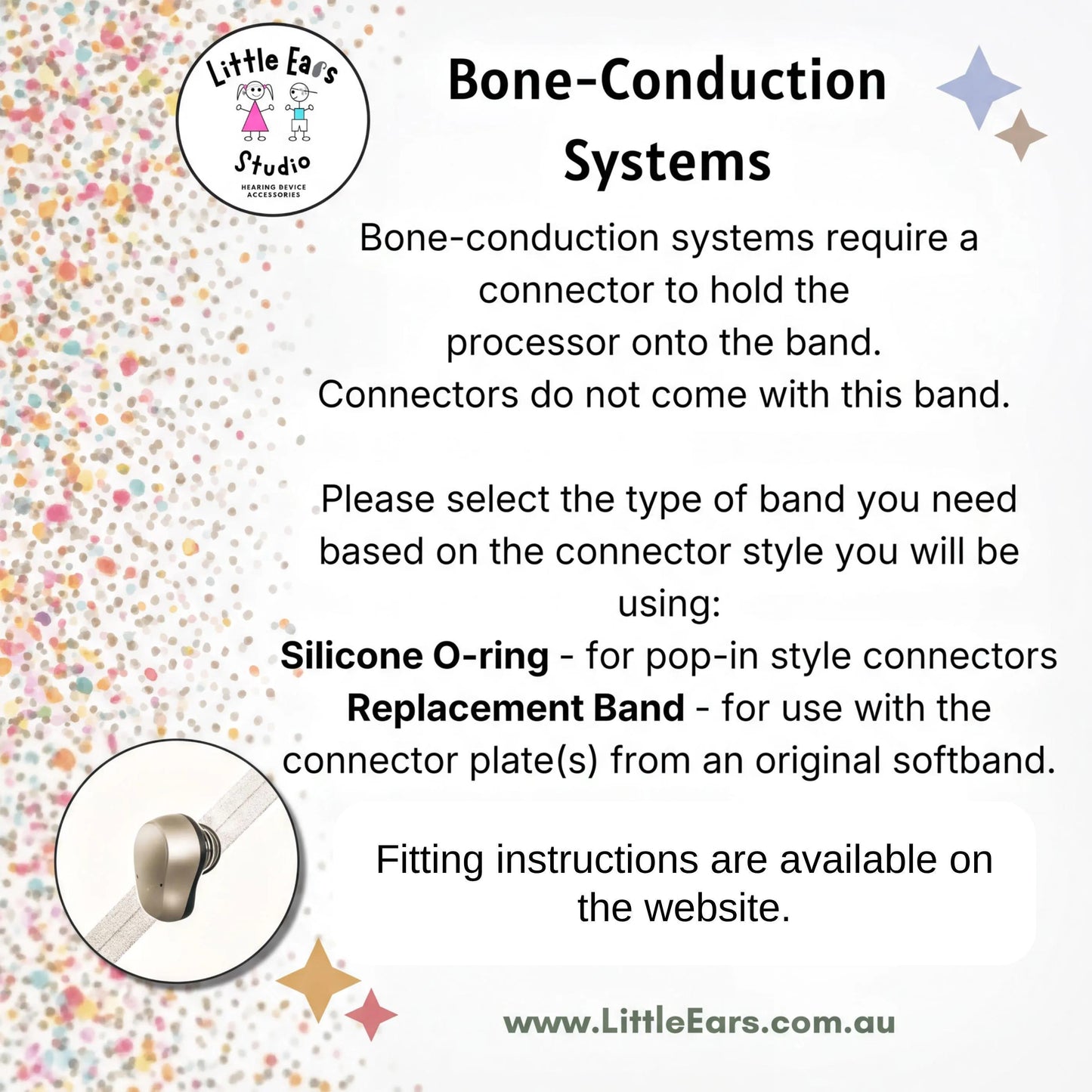 The image is a page from a guide or informational material about bone-conduction systems, specifically focusing on silicone O-rings and replacement bands.