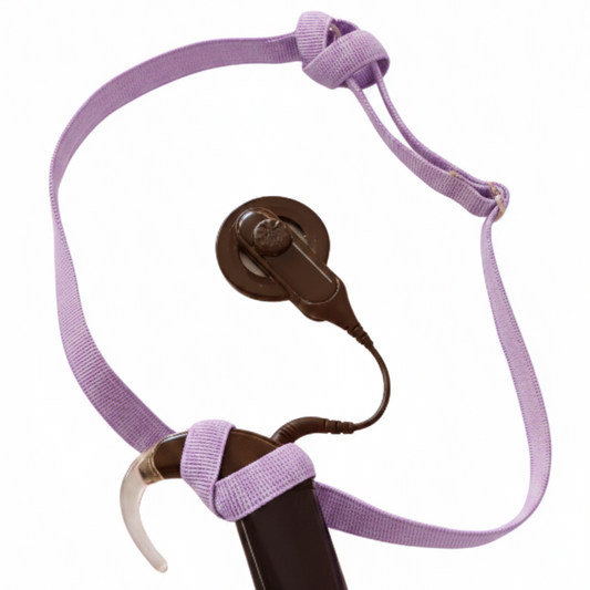 A purple 10mm wide silicone lined headband for a cochlear implant hearing aid